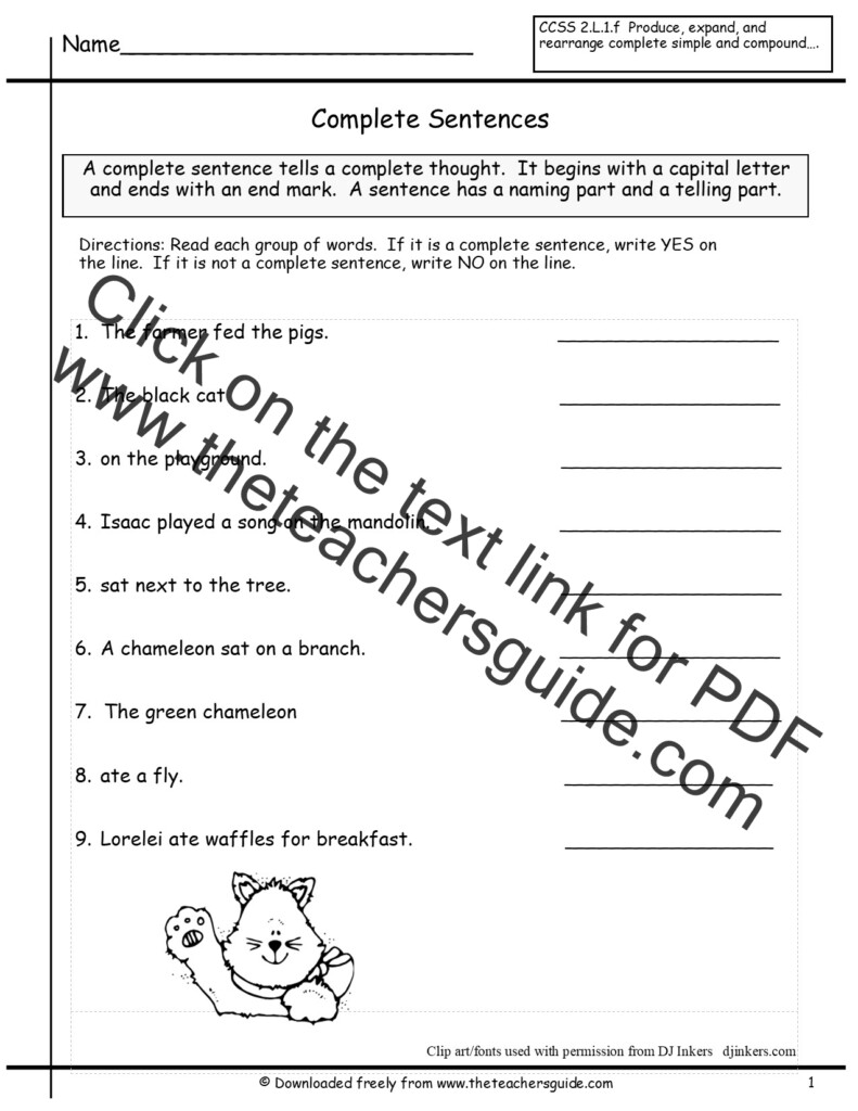 26 Complete Sentences Worksheet 1st Grade Free Worksheet Spreadsheet