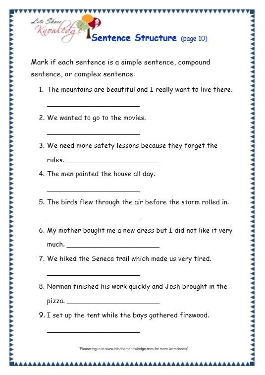 8th Grade Sentence Structure Worksheets Worksheets Master