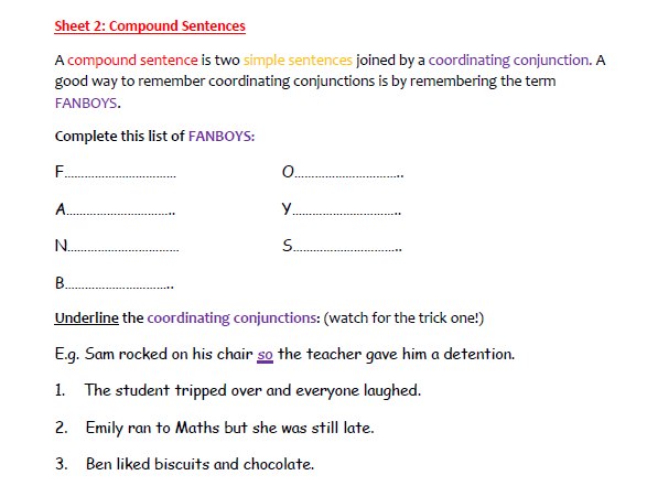 A Worksheet On Compound Sentences 2 Teaching Resources