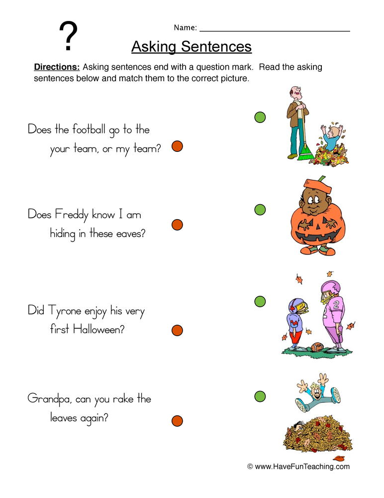 Asking Sentences Worksheet 1