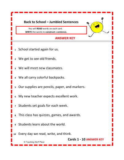 BACK To SCHOOL Jumbled Sentences Grades 3 4
