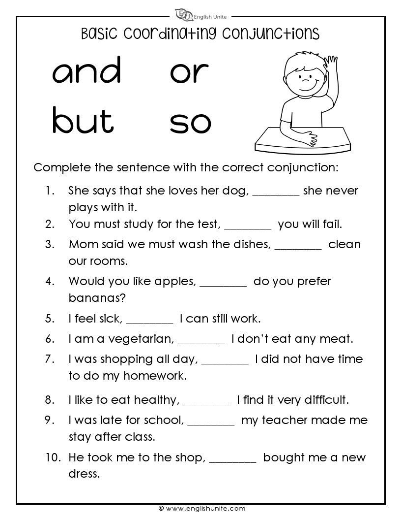 Basic Coordinating Conjunctions Worksheet English Unite