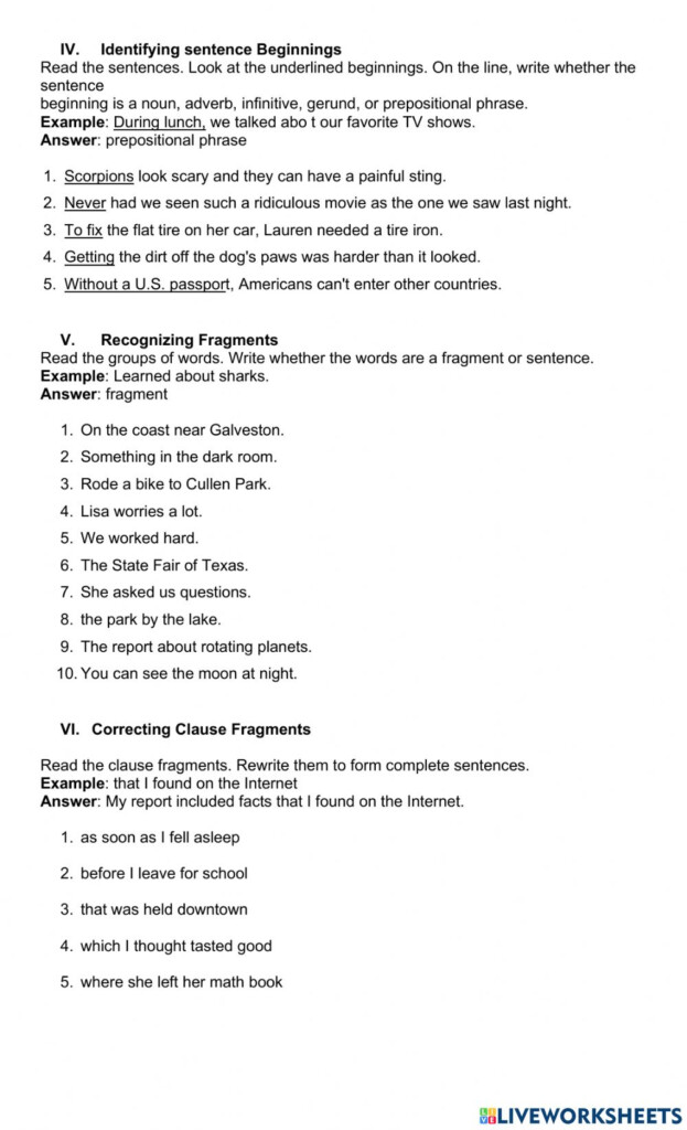 Combining Sentences And Varying Sentences Worksheet