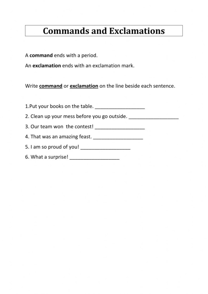 Commands And Exclamations Worksheet