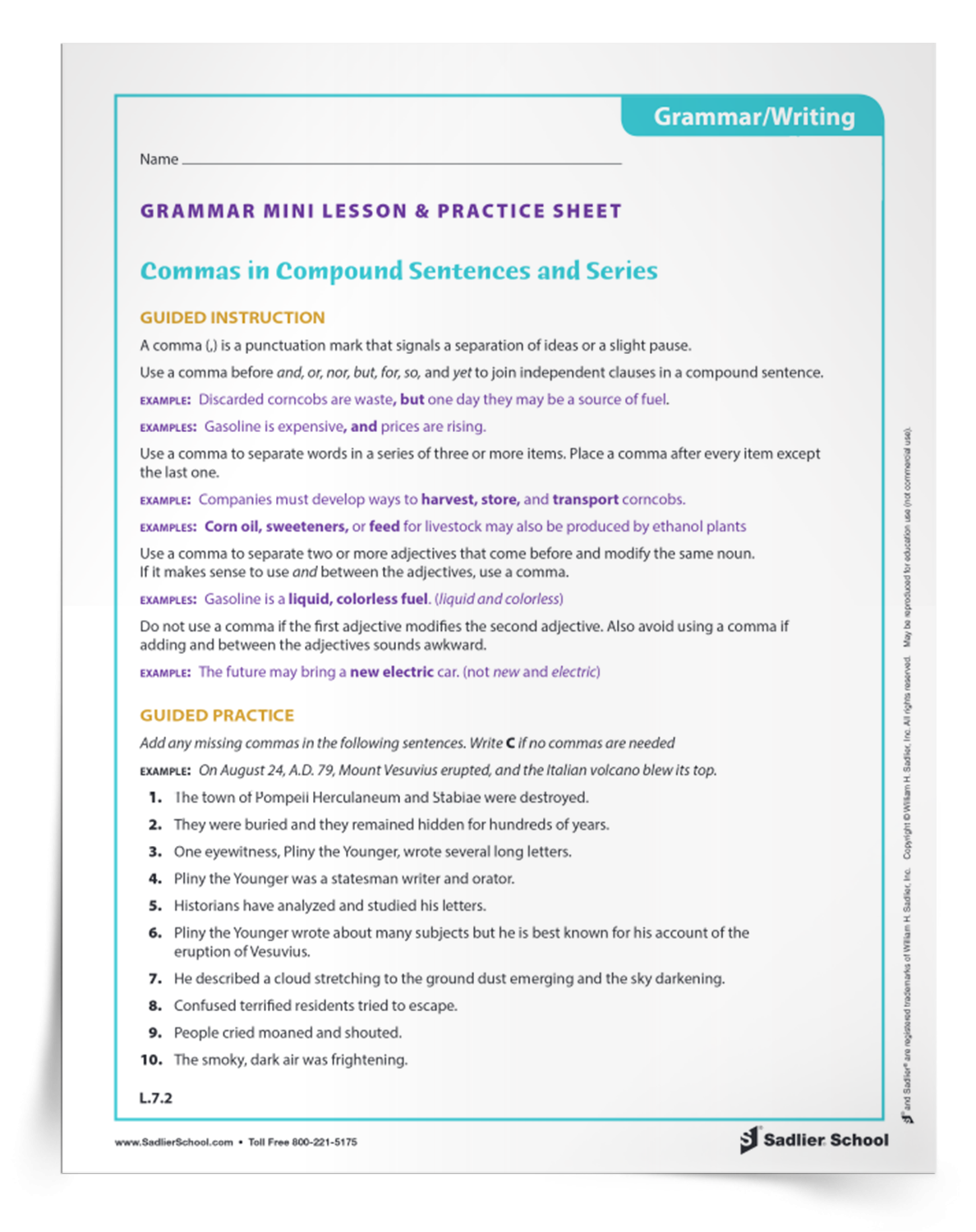 Commas In Compound Sentences And Series Lesson Practice Sadlier School
