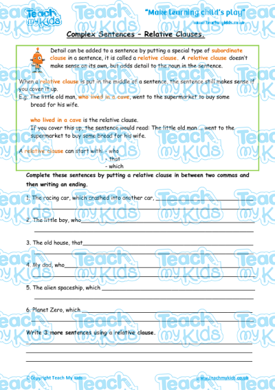 Complex Sentences Relative Clauses Teach My Kids