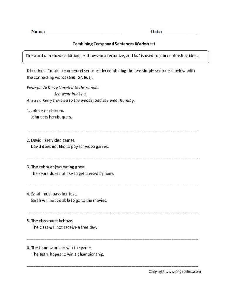 Compound Sentences Worksheet With Answers Db excel