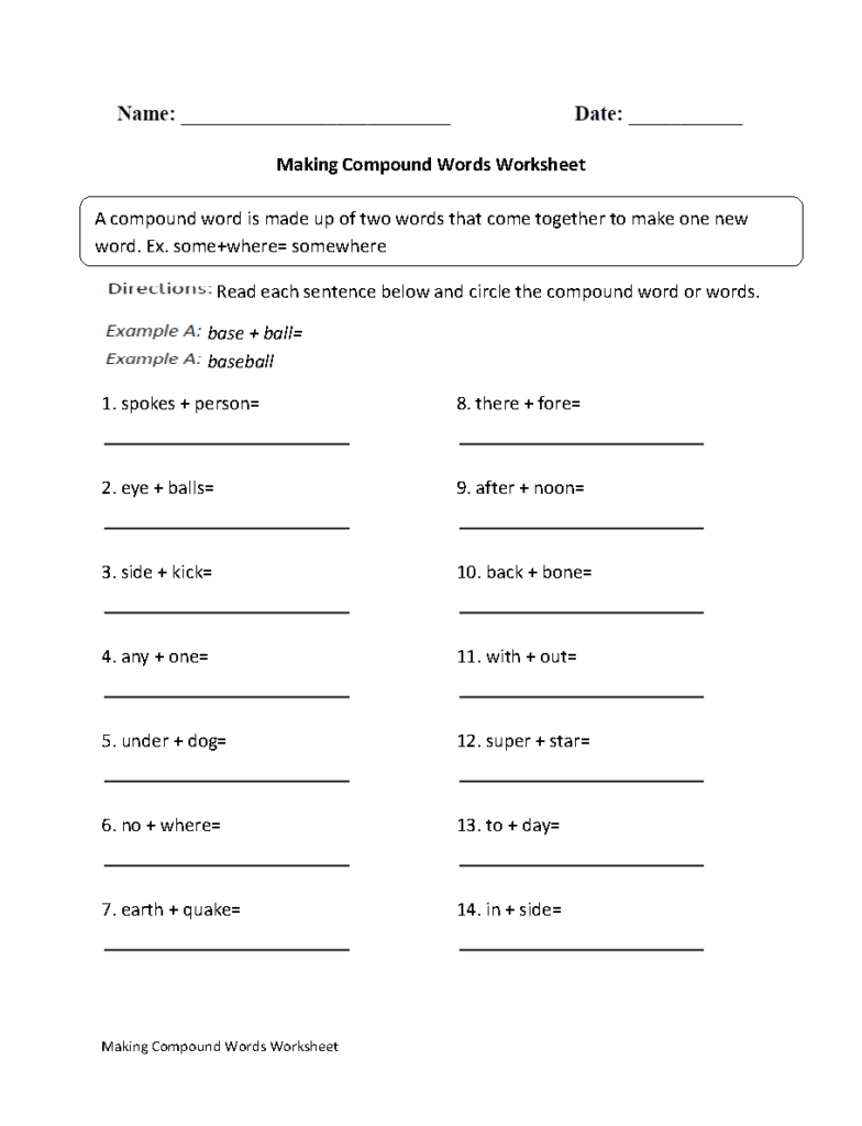 Compound Words Worksheets Grade 4 Download Worksheet