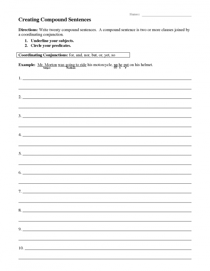 Creating Compound Sentences Worksheets 99Worksheets