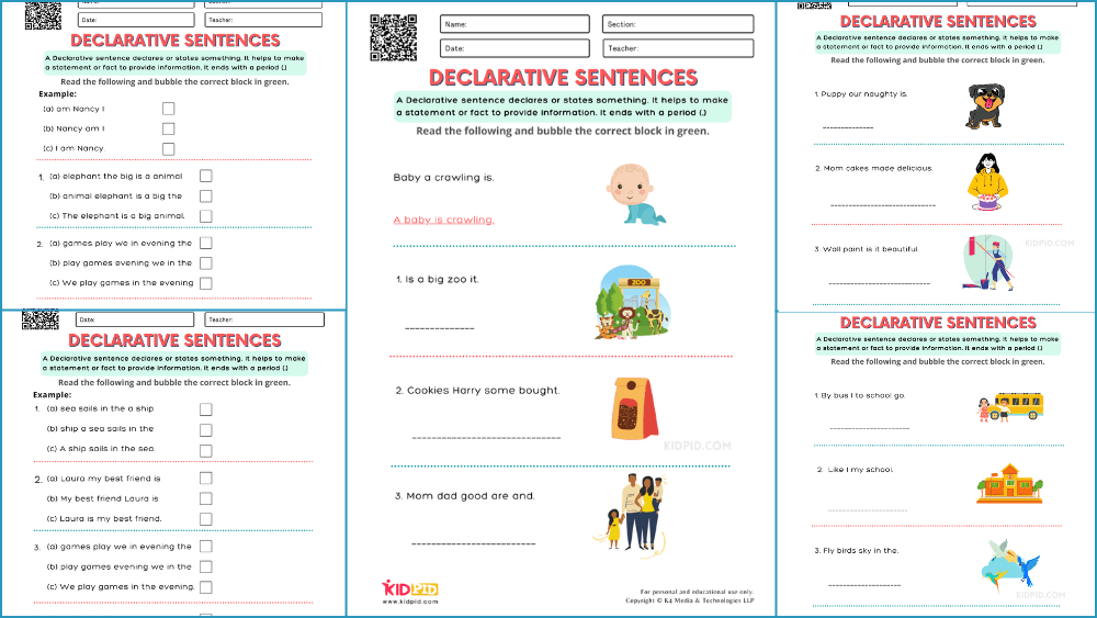 Declarative Sentence Free Printable Worksheets For Grade 1 Kidpid