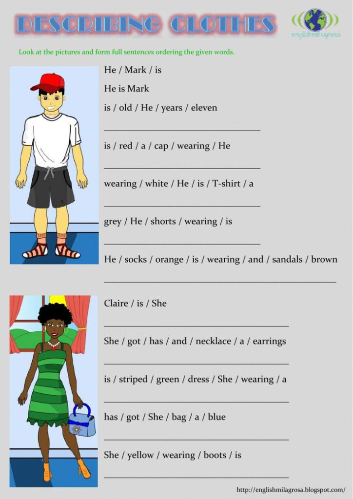 Describing Clothes Sentences Interactive Worksheet Clothes 
