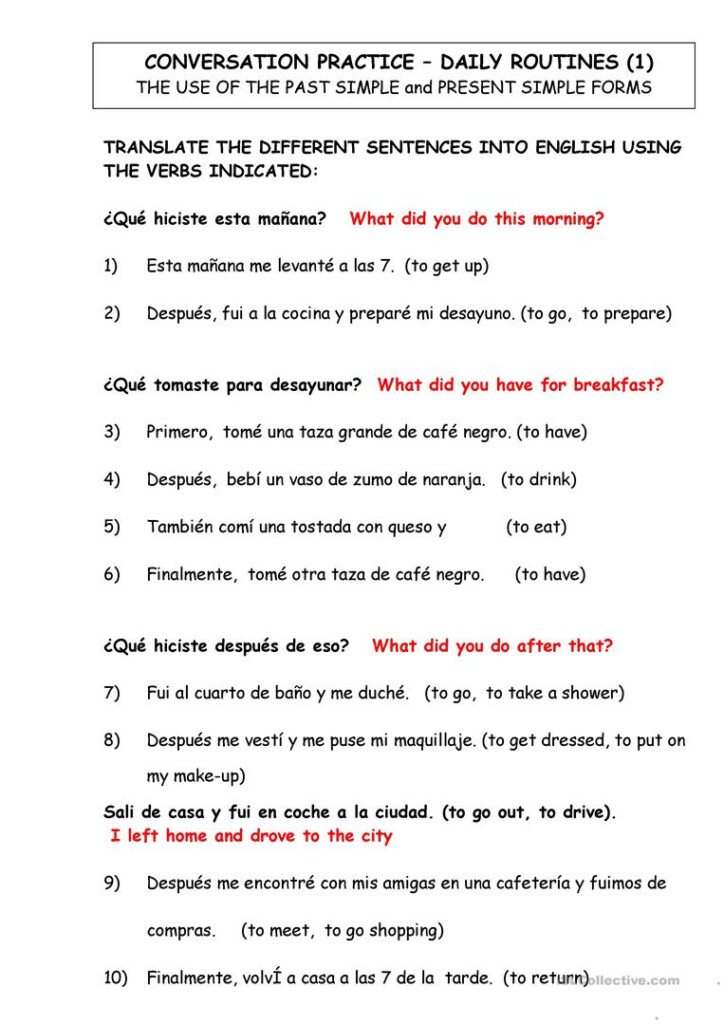 DIALY ROUTINES TRANSLATE FROM SPANISH TO ENGLISH Worksheet Free ESL 