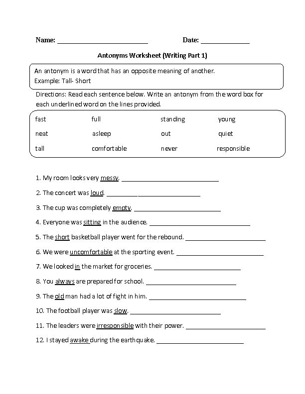 Englishlinx Antonyms Worksheets Synonym Worksheet Language 