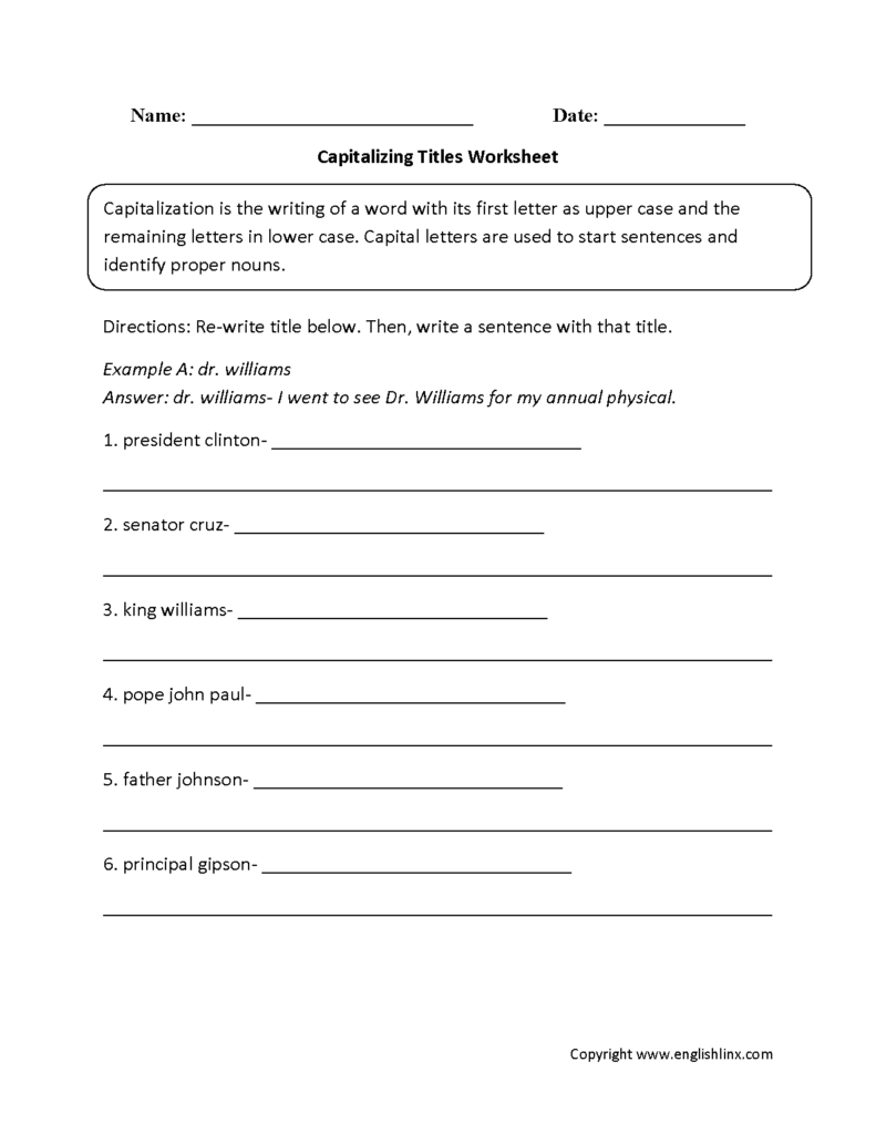 Englishlinx Capitalization Worksheets Capitalization Worksheets 