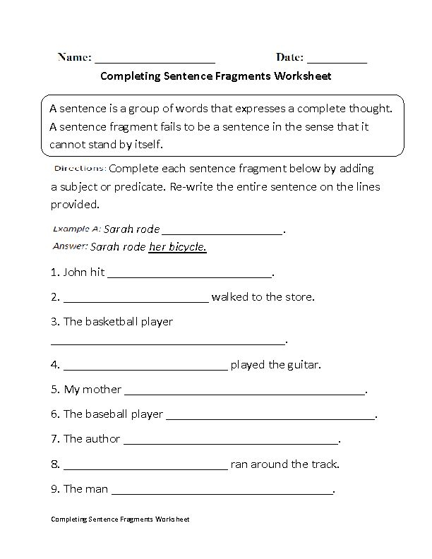 Englishlinx Sentence Fragments Worksheets Sentence Fragments 