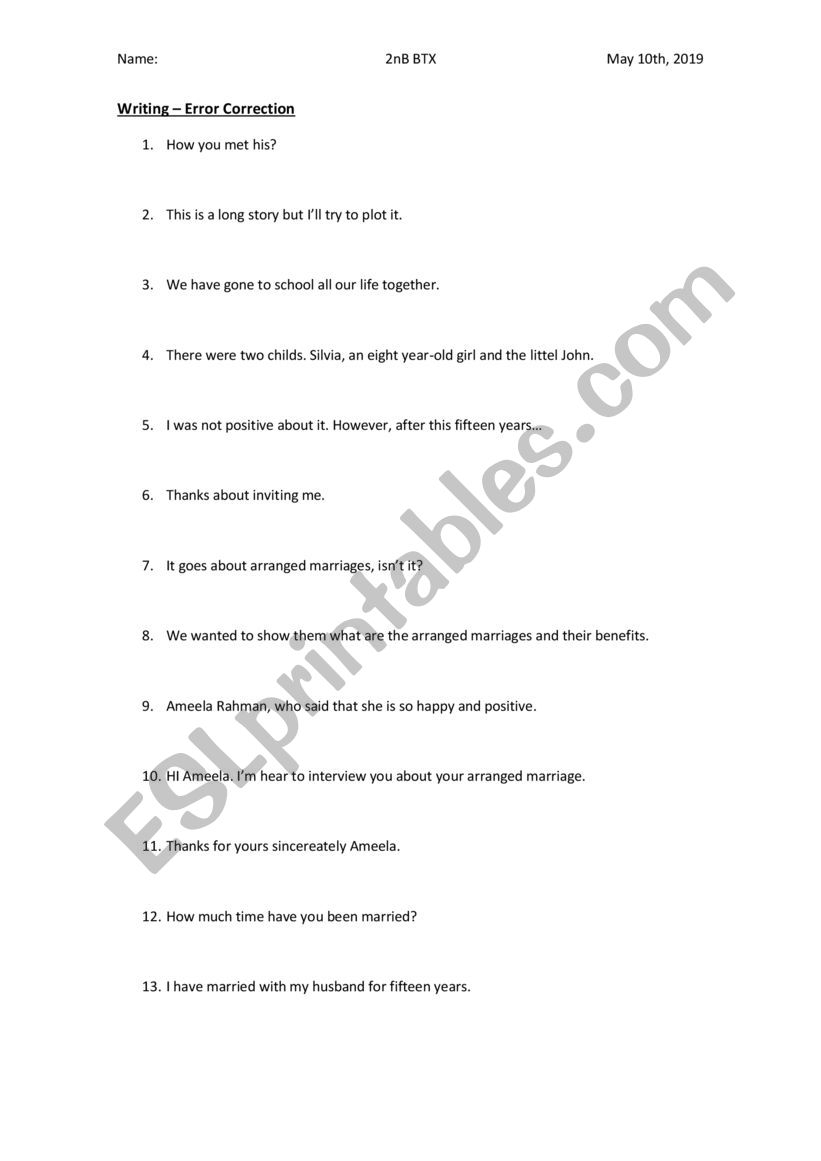 Error Correction For Spanish Students ESL Worksheet By Aprats29