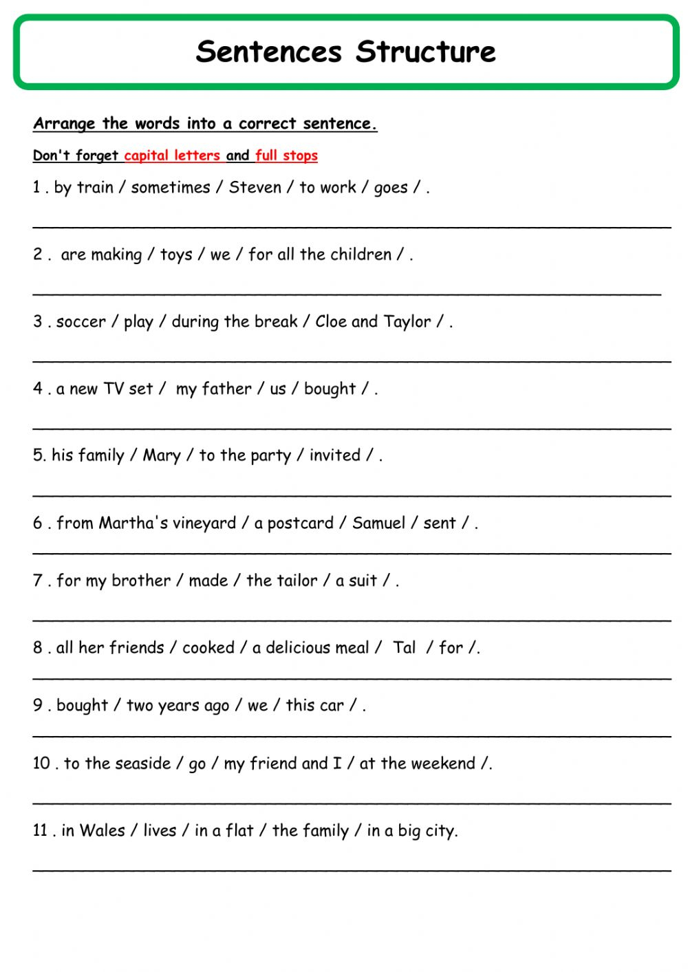 Ficha Online De Sentence Structure