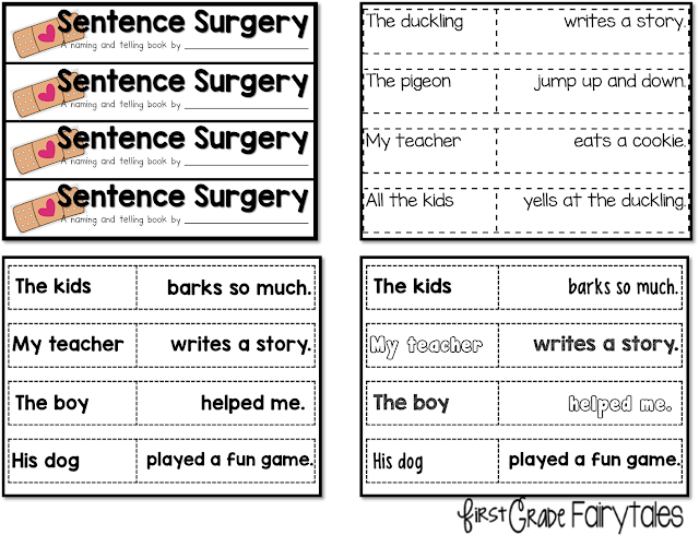 First Grade Fairytales Sentence Surgery Naming Telling Parts FREEBIE 
