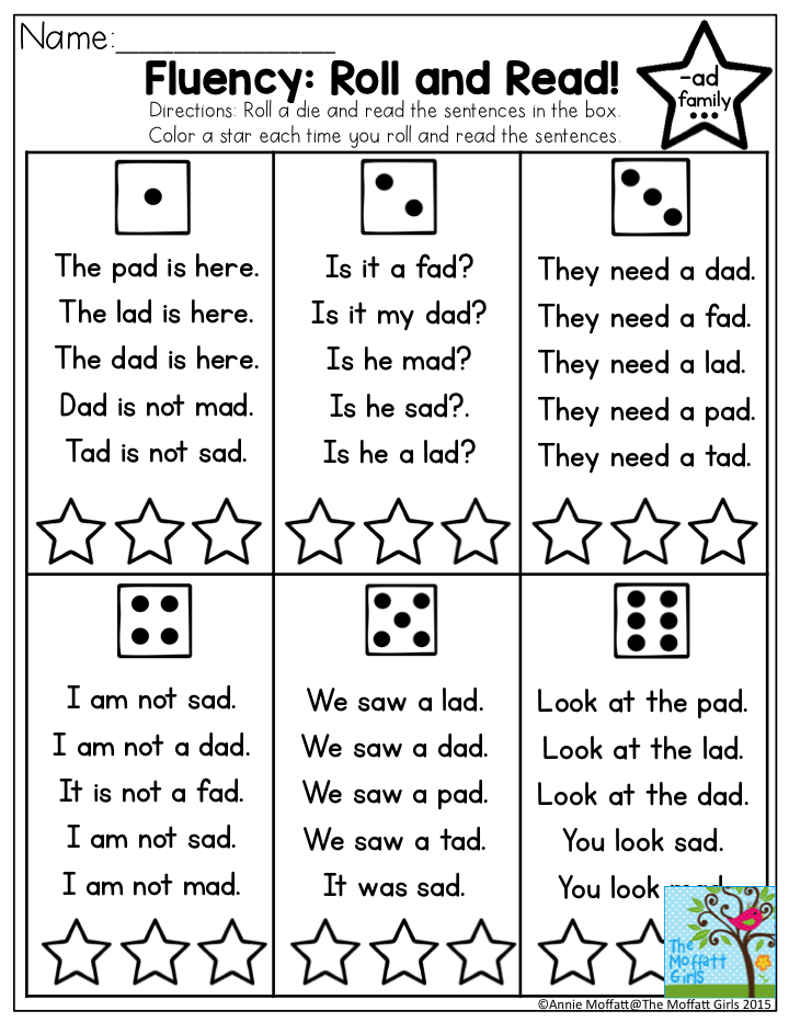 Fluency Roll And Read Very Simple Sentences With Sight Words And CVC 
