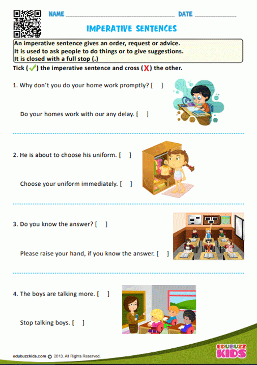 Free Printable Imperative Sentences For The Kids Of Grade 1 With Common 
