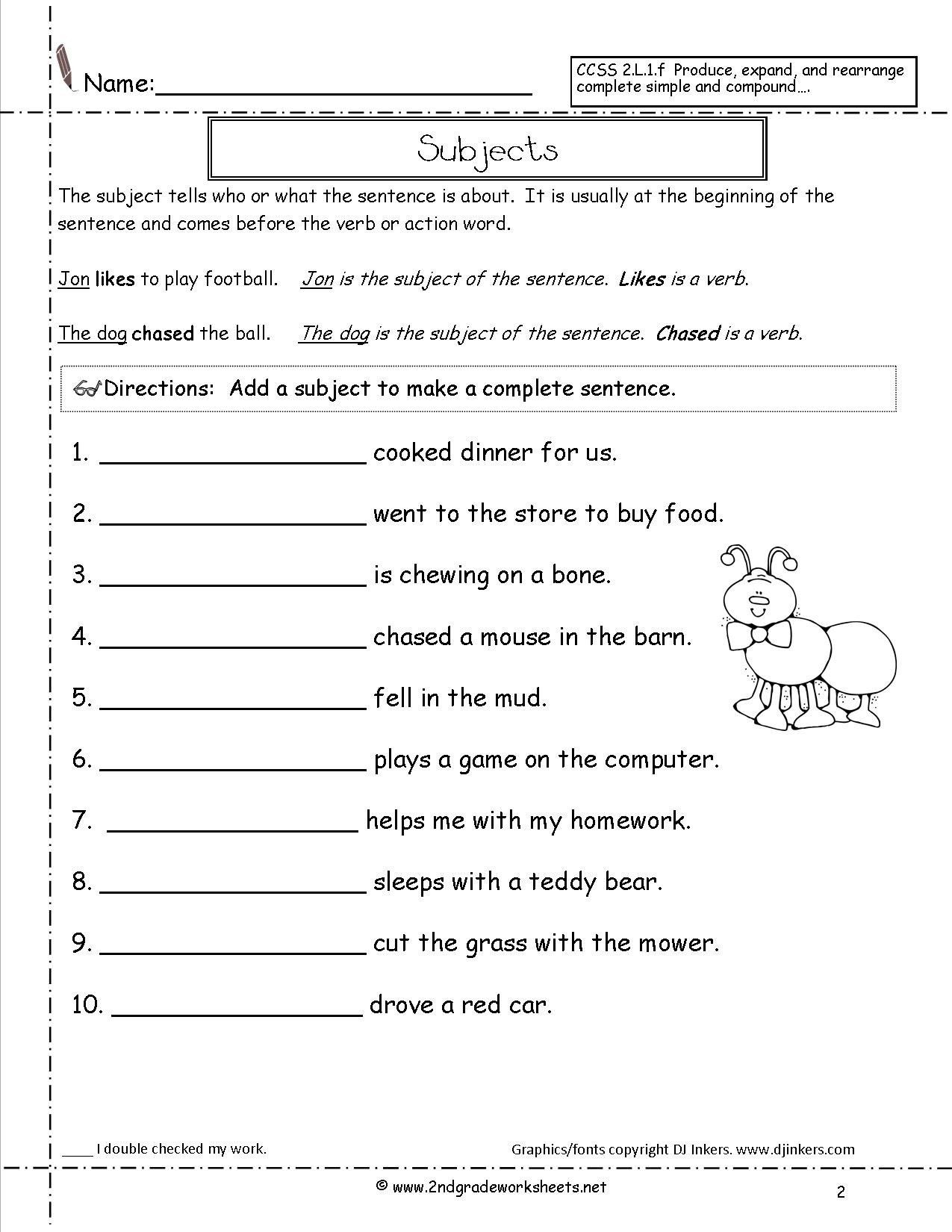 Sentence Writing Worksheets Grade 7