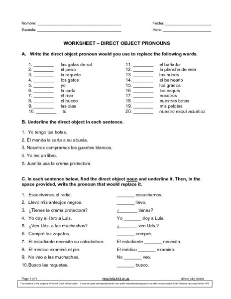 Free Printable Worksheets On Identifying Direct Objects Grade 6