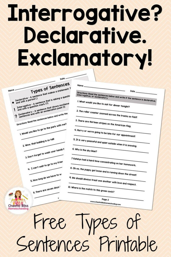Free Types Of Sentences Printable Types Of Sentences Types Of 