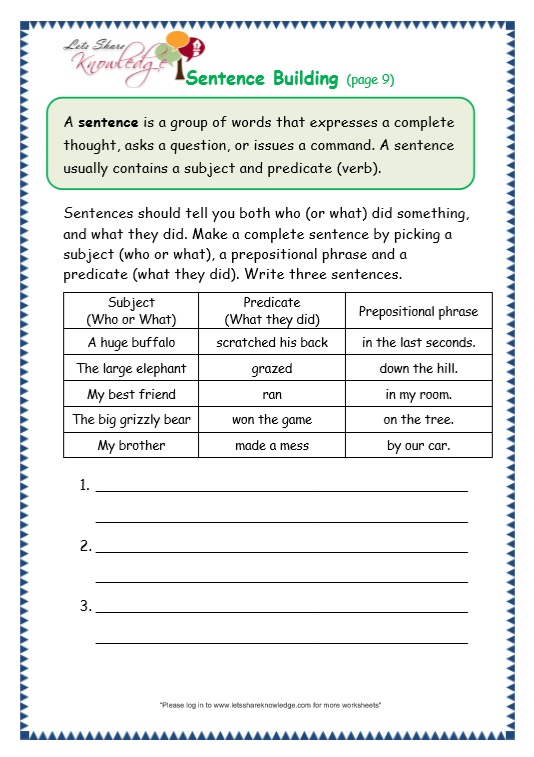 Grade 3 Grammar Topic 35 Sentence Building Worksheets Lets Share