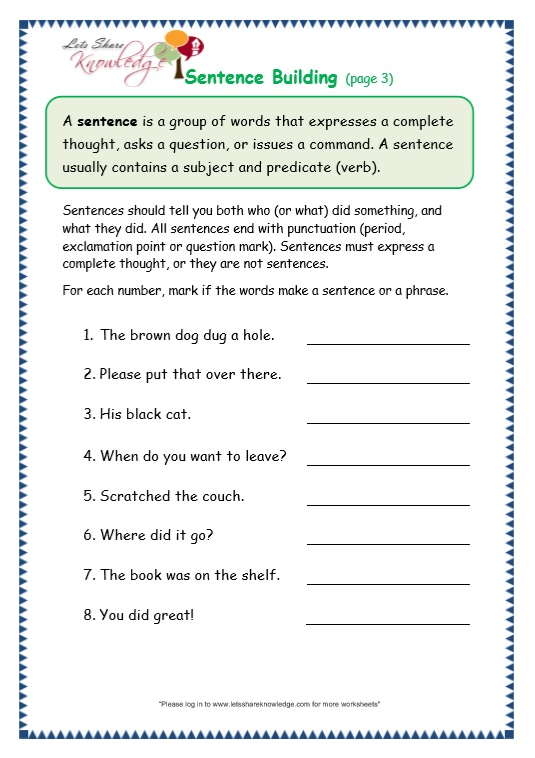 Grade 3 Grammar Topic 35 Sentence Building Worksheets Lets Share 