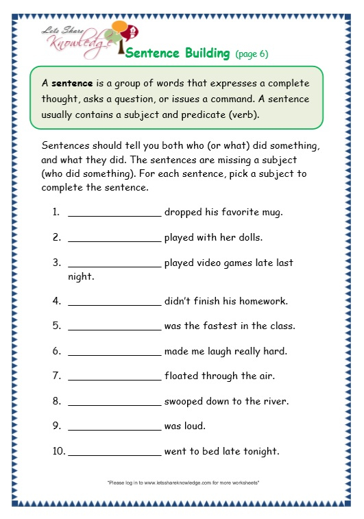 grade 3 simple sentences