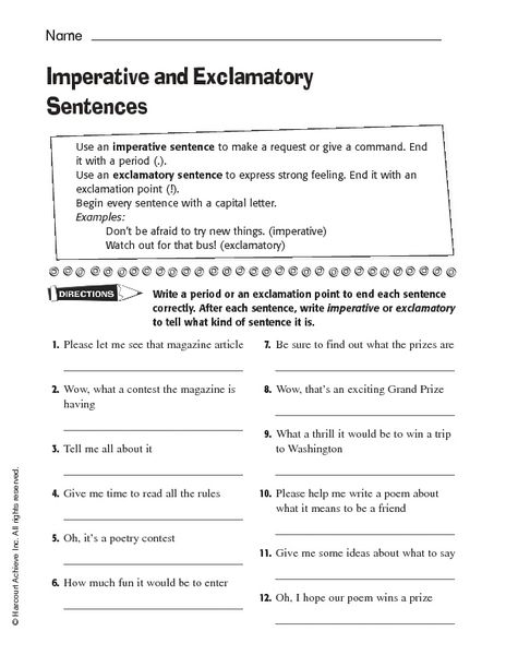 Imperative And Exclamatory Sentences Worksheet For 3rd 4th Grade