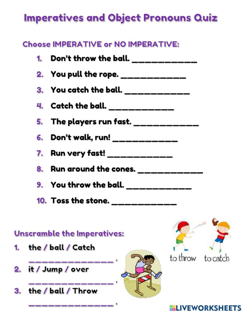 Imperative Sentences And Object Pronouns Quiz Worksheet