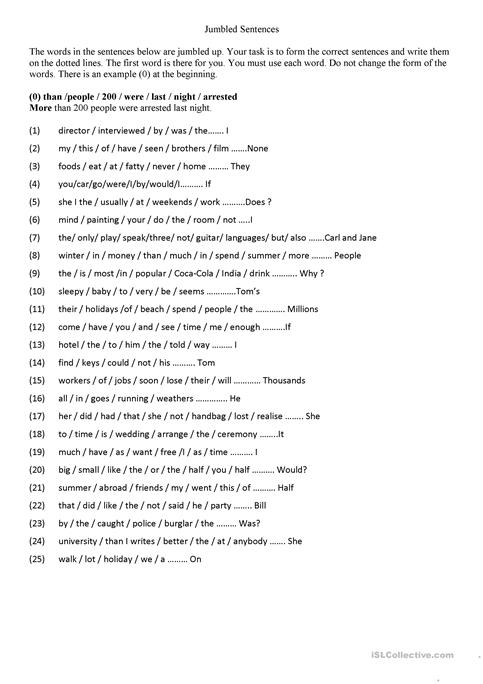 Jumbled Sentences Part 1 Worksheet Free Worksheets Samples