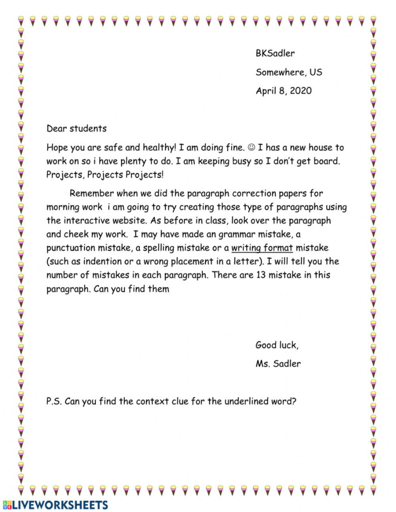 Paragraph Correction Worksheet