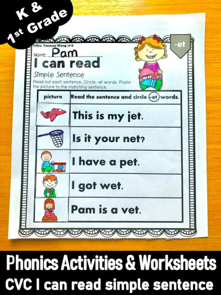 Phonics Worksheets CVC I Can Read Simple Sentences Short Vowel Etsy