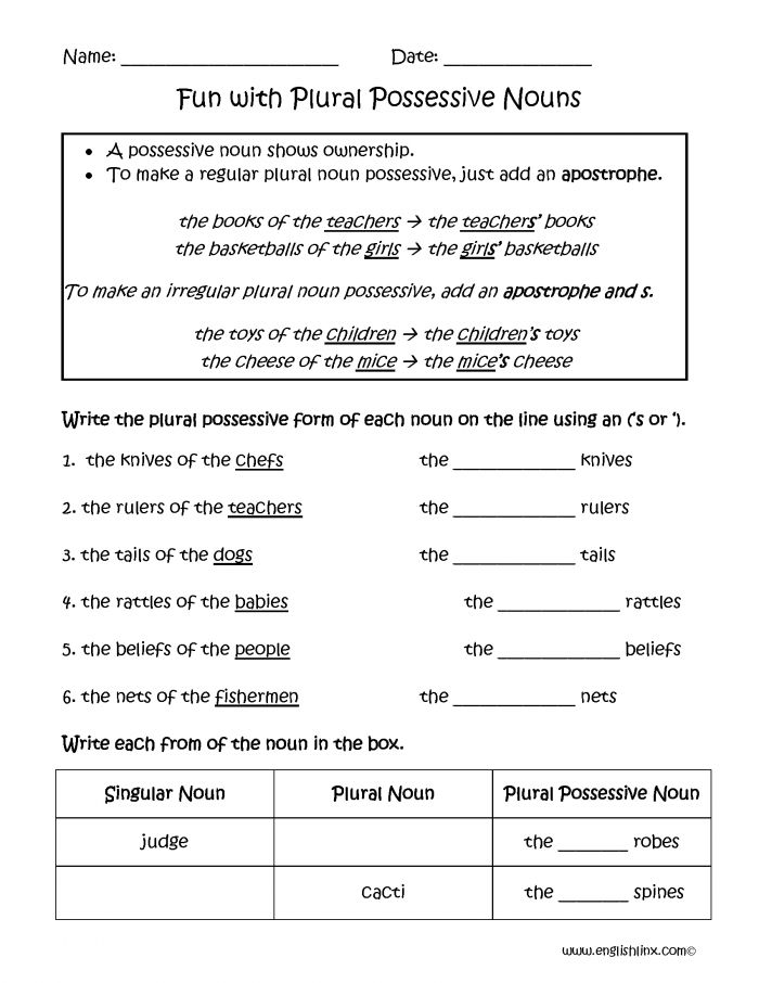 Possessive Nouns Worksheet Worksheets 99Worksheets