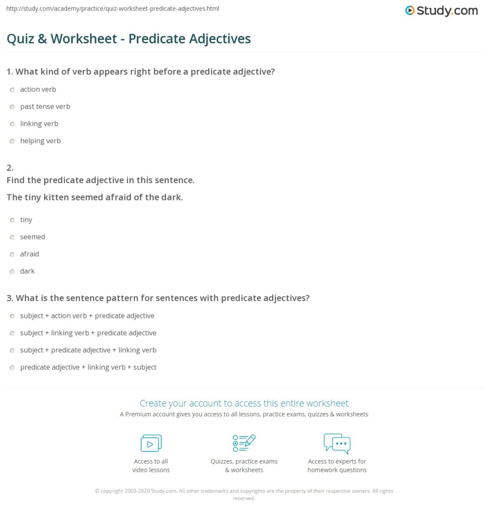 Quiz Worksheet Predicate Adjectives Study