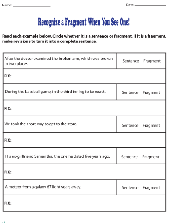 Recognize A Fragment When You See One Worksheets 99Worksheets