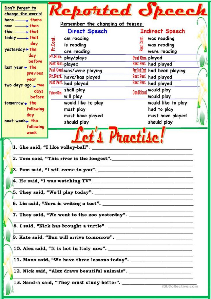 Reported Speech Worksheet Free ESL Printable Worksheets Made By 