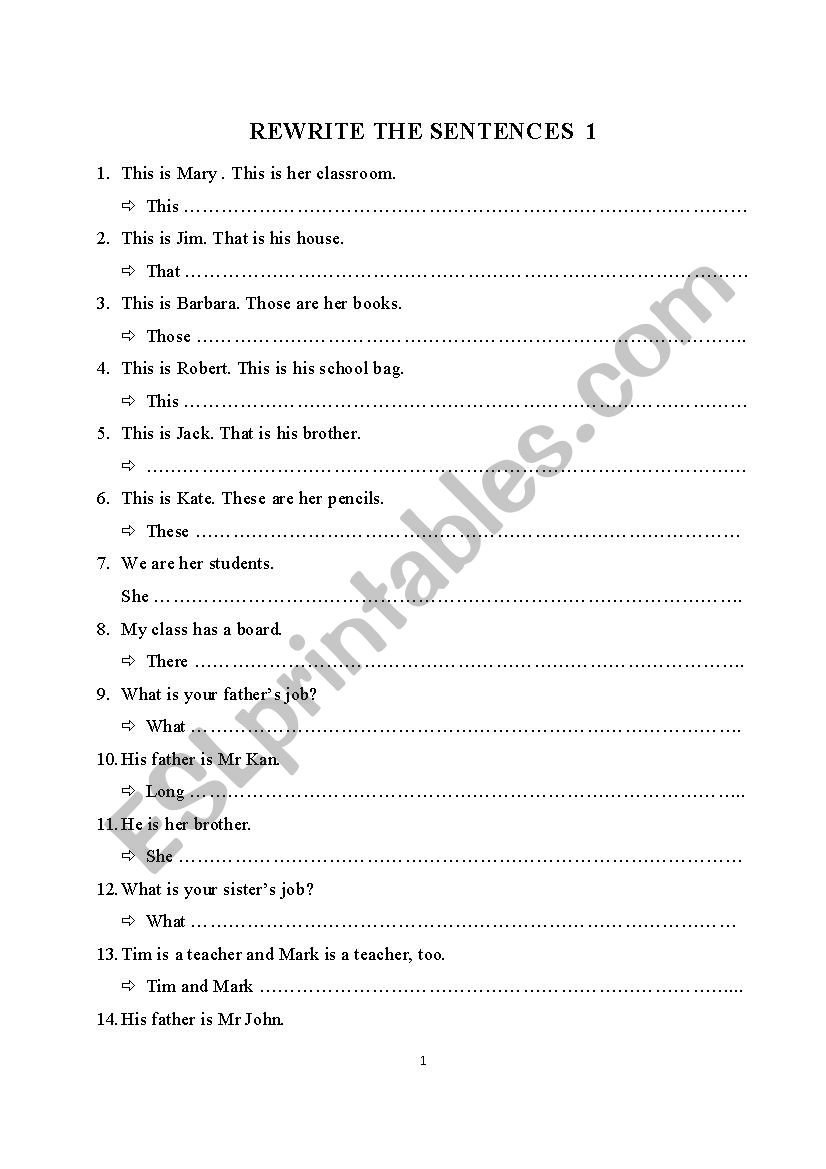 Rewriting The Sentences ESL Worksheet By Xuxu 84