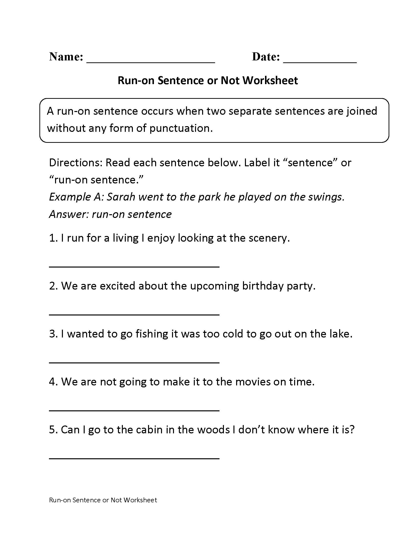 Run On Sentences 3 Worksheet Sentenceworksheets