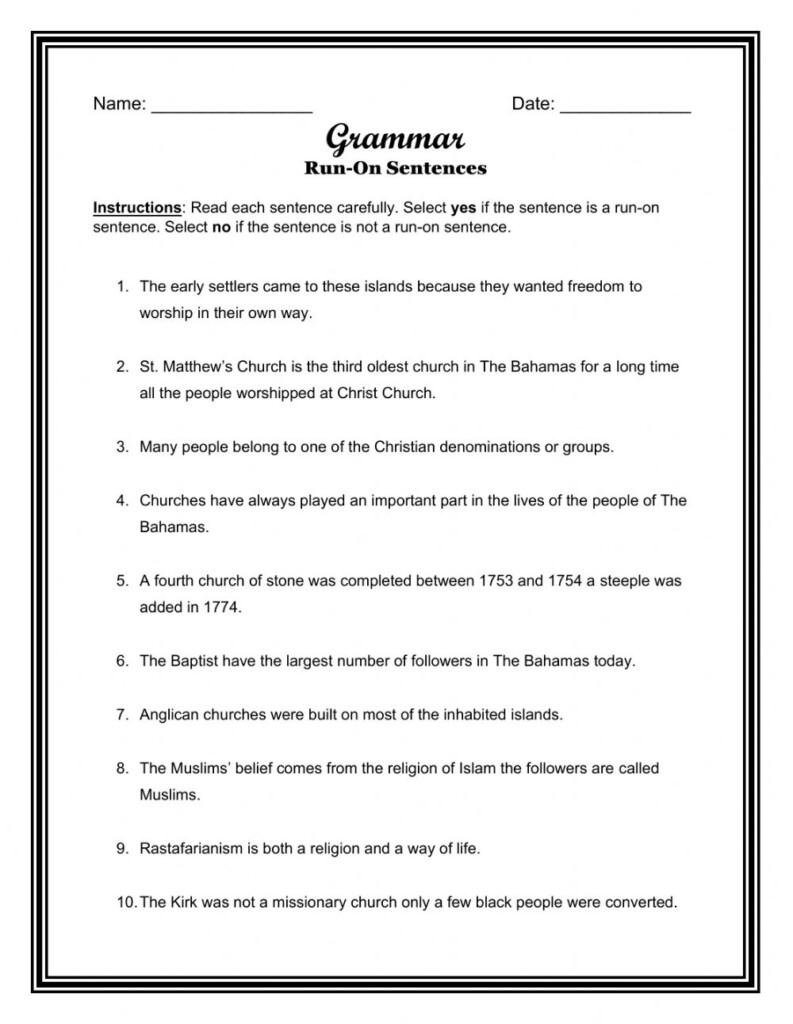 Run On Sentences Online Worksheet