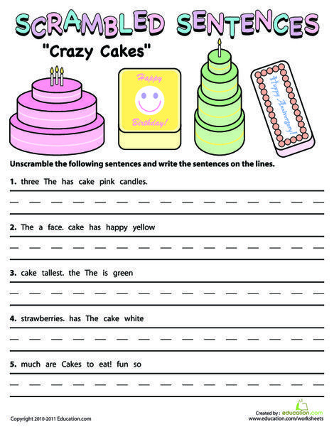 Second Grade Reading Writing Worksheets Scrambled Sentences Crazy 