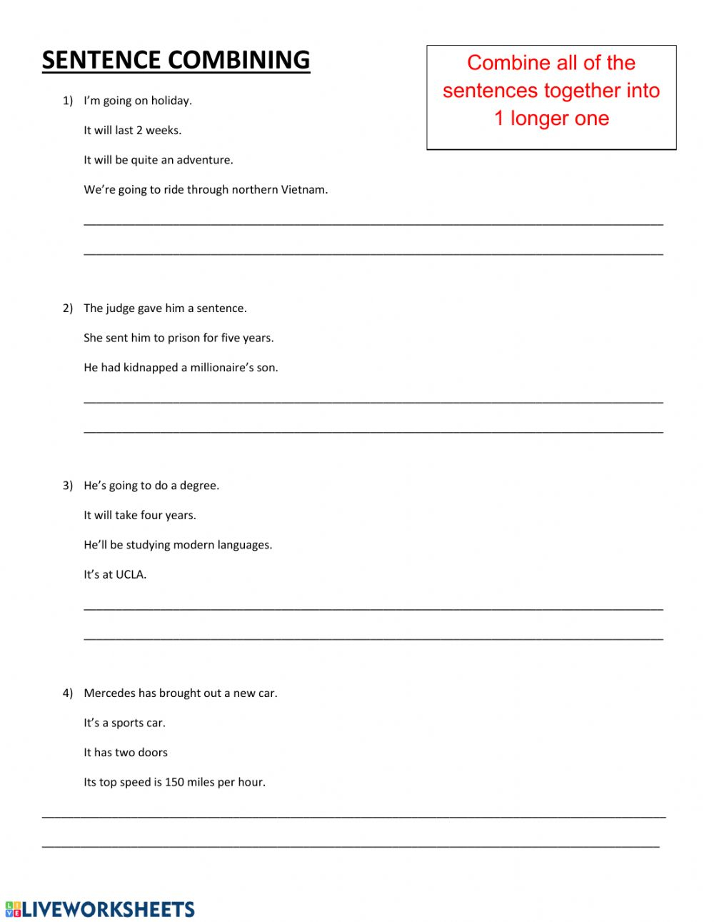 Sentence Combining Worksheet
