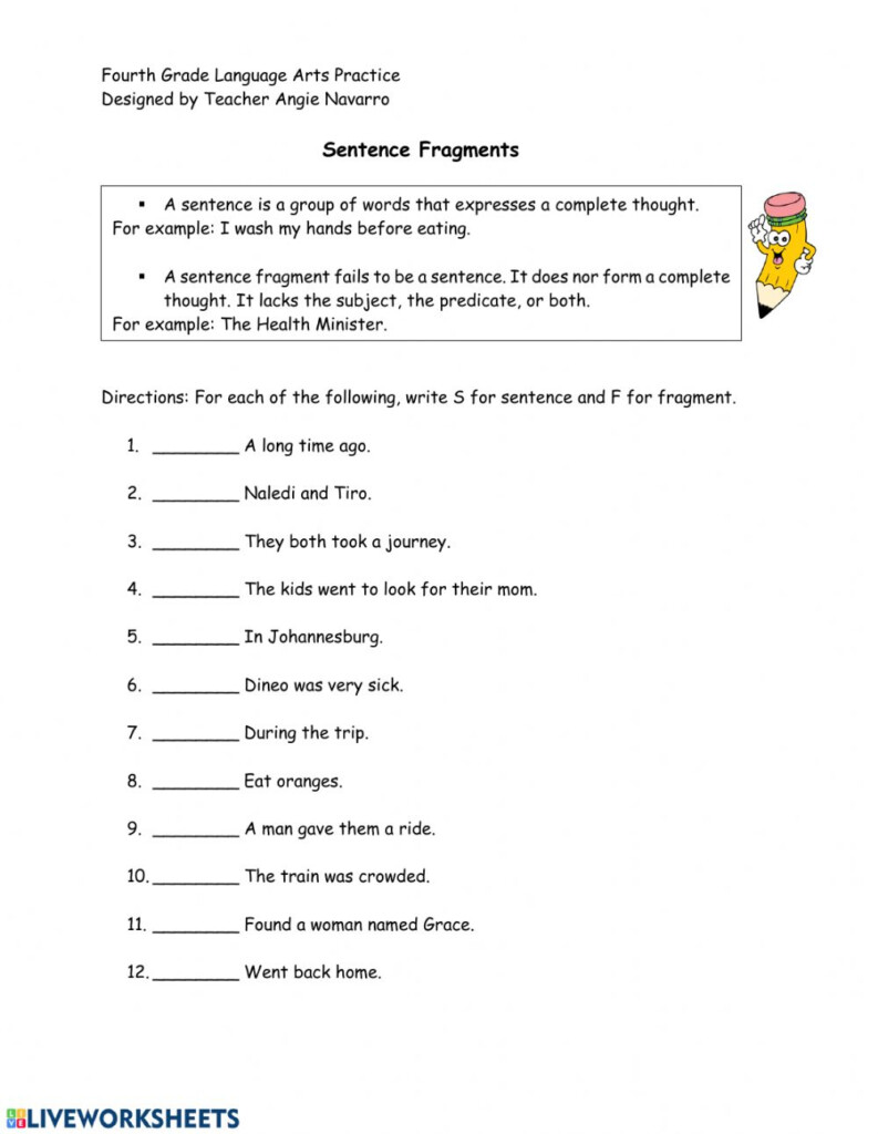 Sentence Fragments Worksheet