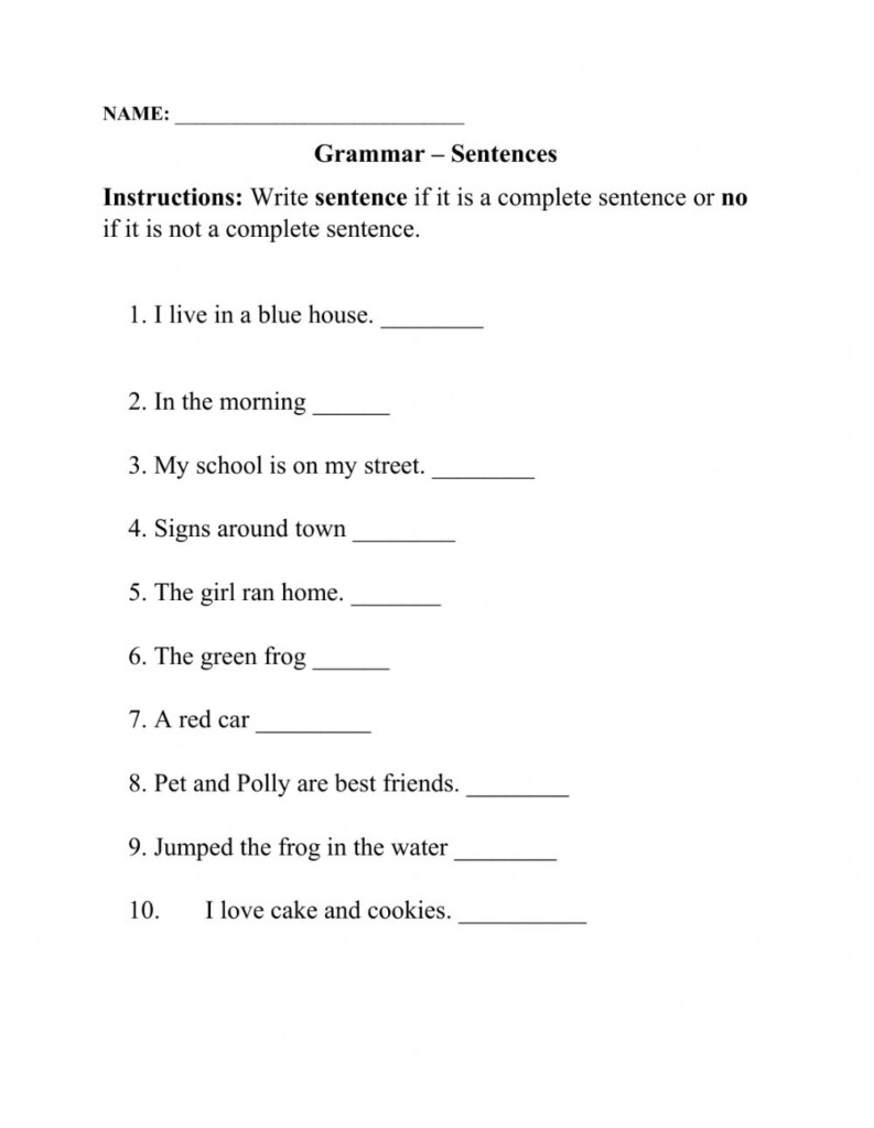 Sentences Online Pdf Activity For Grade 2
