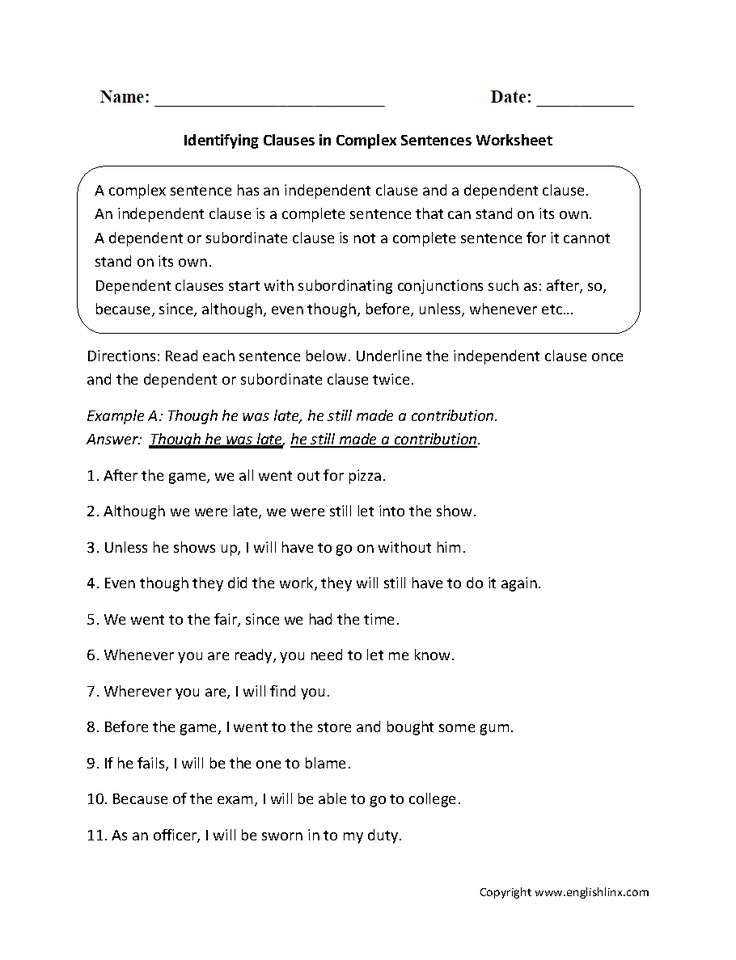 Sentences Worksheets Complex Sentences Worksheets Complex Sentences