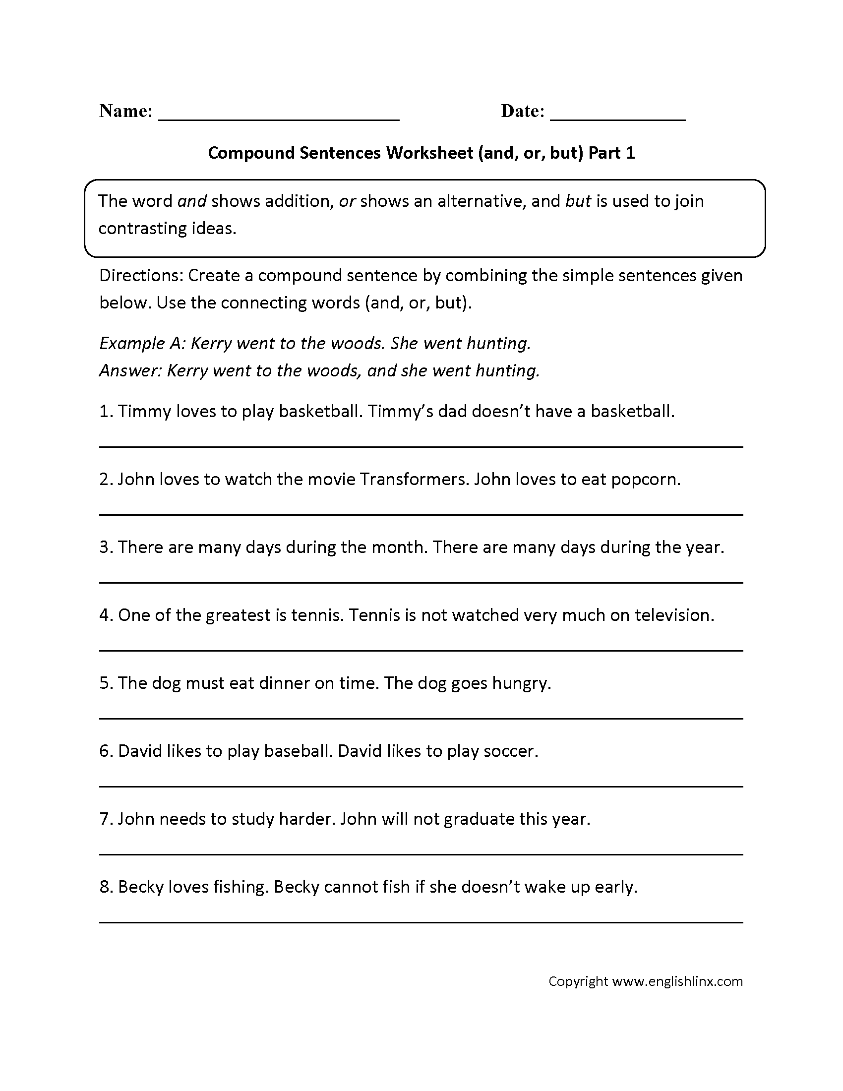 Sentences Worksheets Compound Sentences Worksheets Simple And