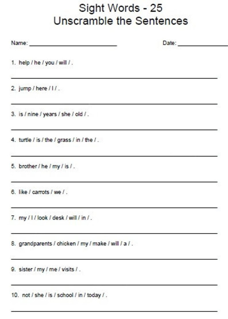 Sight Words Unscramble Sentences 250 Sentences 25 Pages Etsy 
