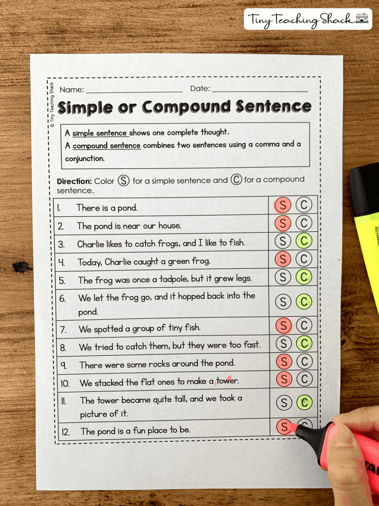Simple And Compound Sentences Tiny Teaching Shack In 2020 Simple